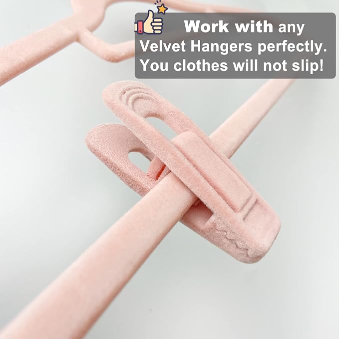 Light Pink Velvet Hangers, Non-Slip Strong Hanger Clips - Image 3