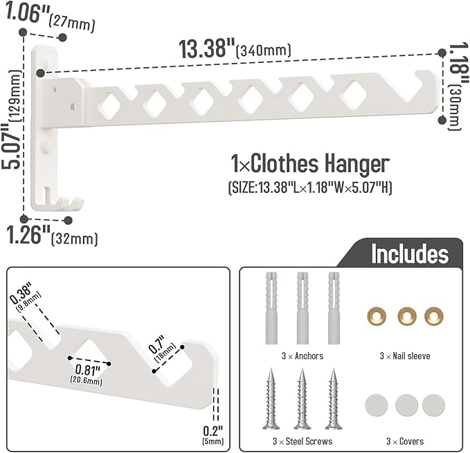 Wall Mounted Clothes Drying Rack, Wall Clothes Hanger Foldable, Laundry Hanger - Image 6