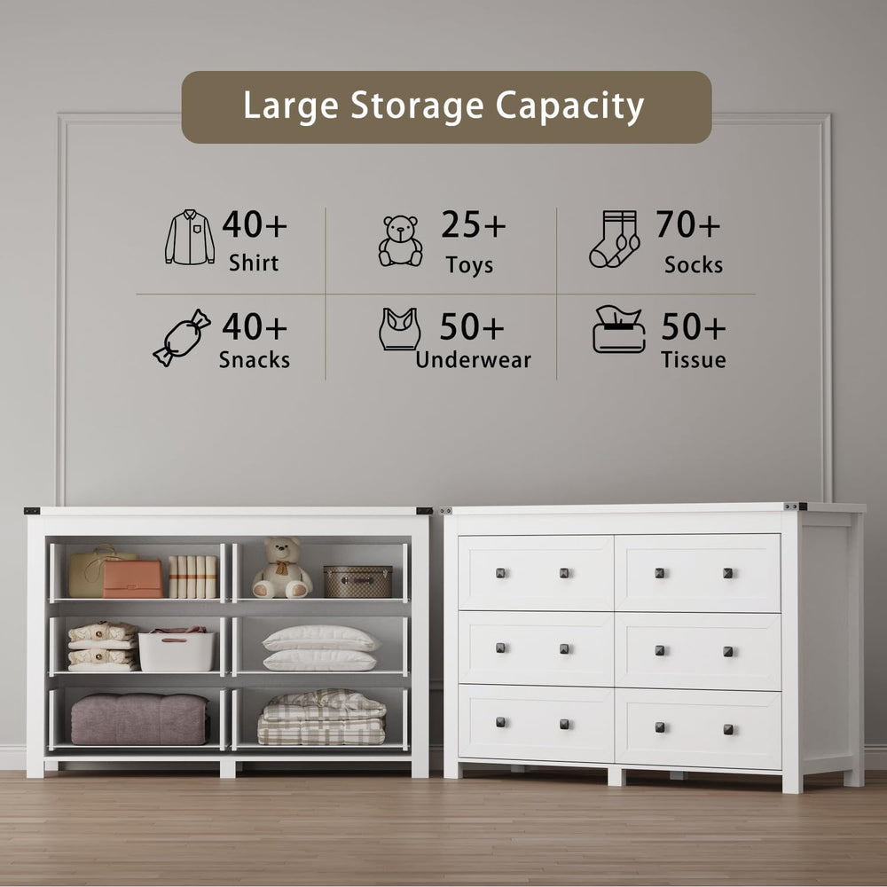 Wodeer 6 Drawer Dresser for Bedroom, White Modern Dressers & Chests of Dr...