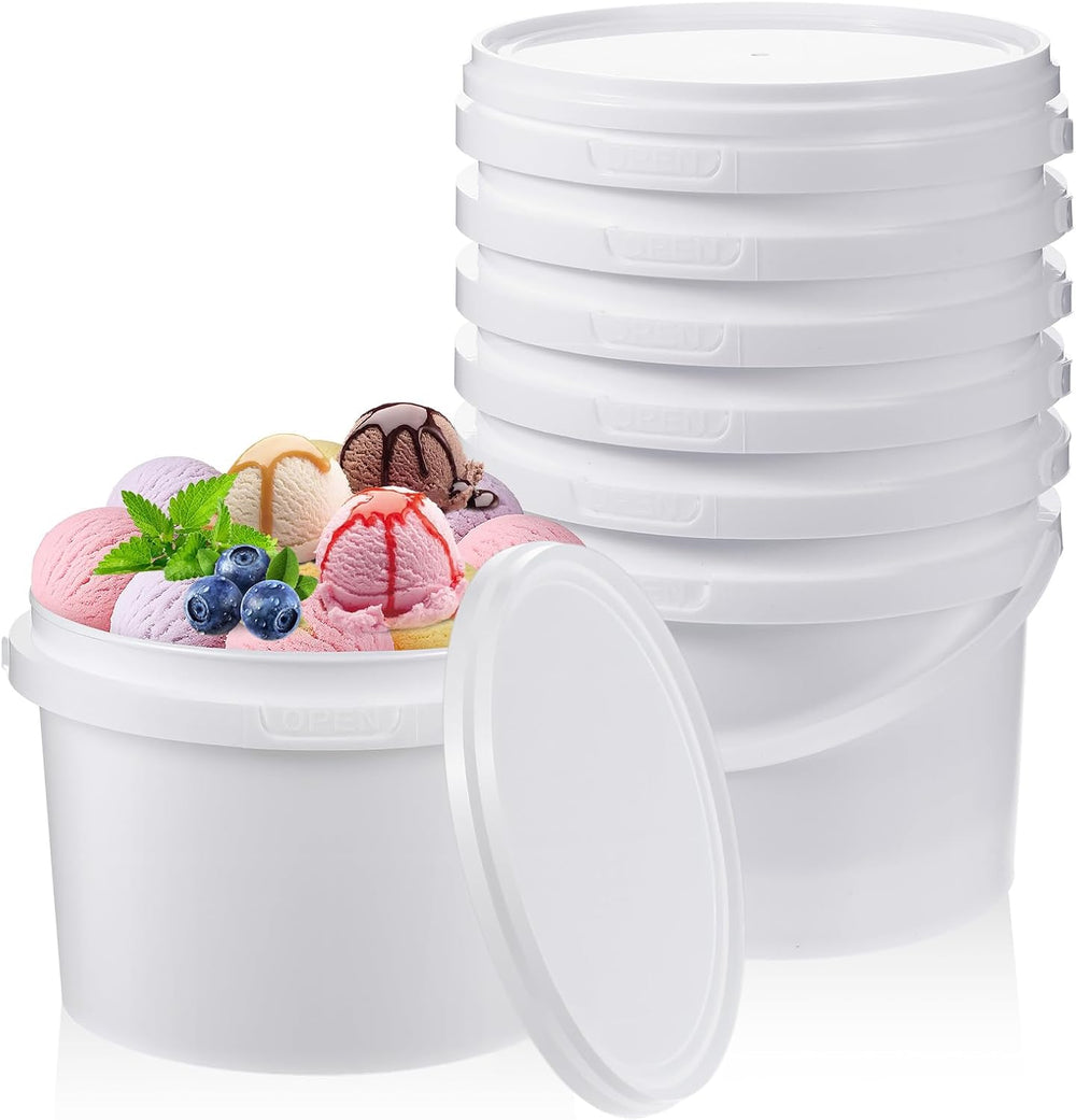 12 Pcs 100oz Ice Cream Buckets with Lids White Plastic Bucket with Handle Foo...