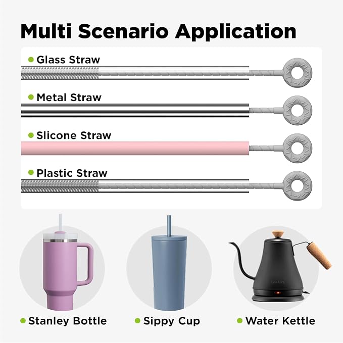 2 Pcs Silicone Straw Cleaner Brush, Extra Long Cleaning Brushes - Image 6