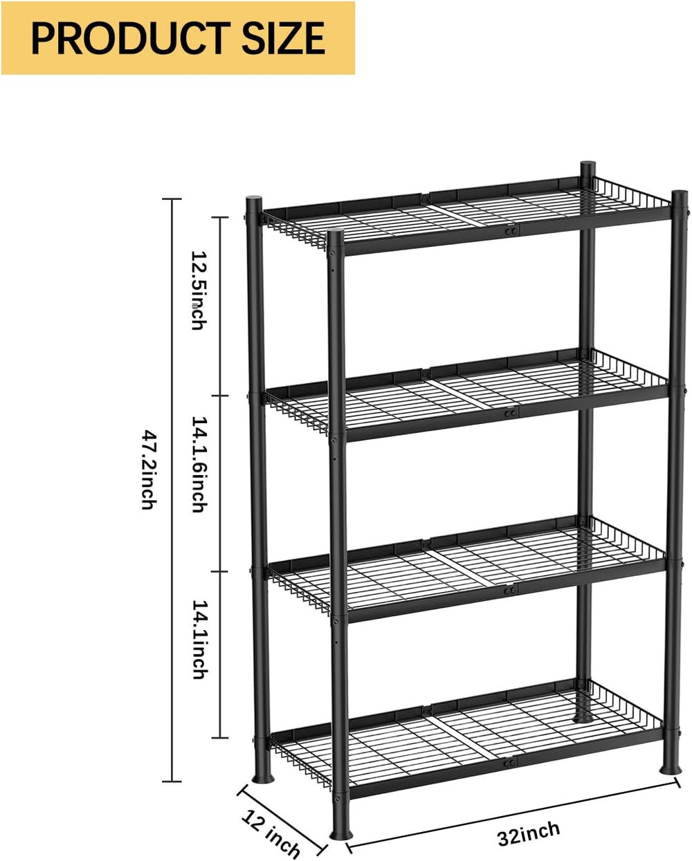 VETALLO 4 Tier Wire Shelving,Metal Shelves (32.0" W x 12.0" D x 47....