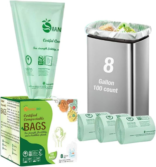 OrangeBio 6~8 Gallon Compostable Trash Bags, Plant-Based Garbage Bags by OrangeBio