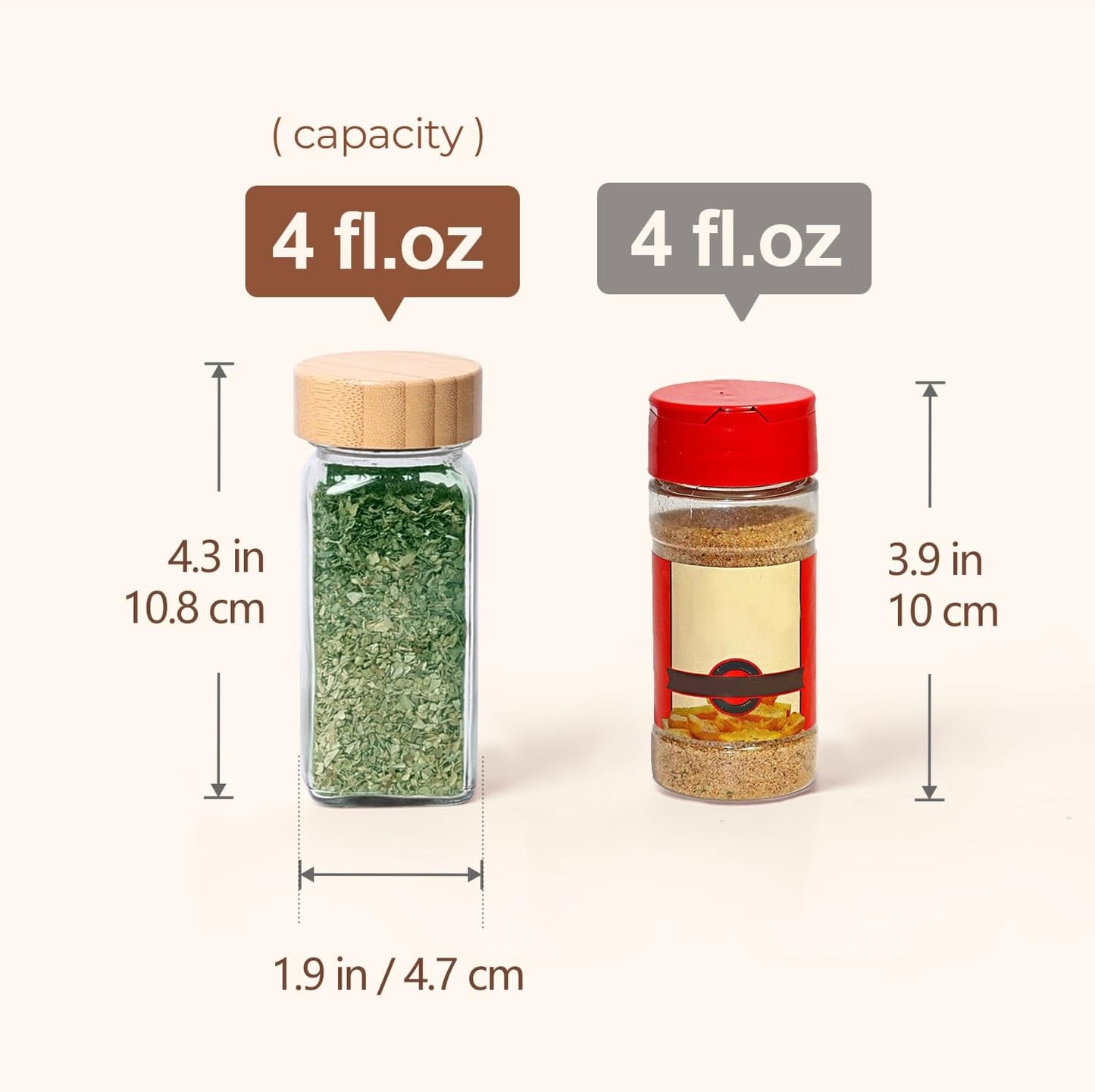 ComSaf Glass Spice Jars with with Labels 4 oz 6 Pack Small Bamboo Lids | Empty Containers, Seasoning Herb Powder, Salt Pepper Chili, Spice Rack Organization, Kitchen Cabinet Storage, Funnel Included