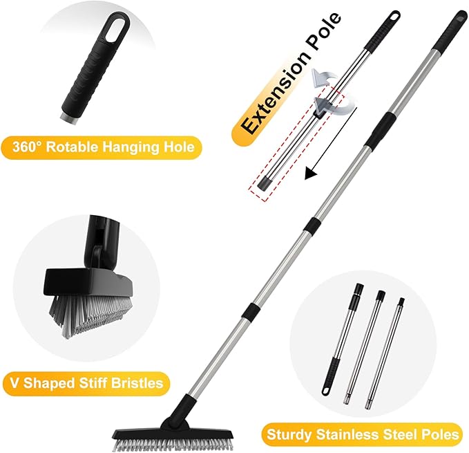 ITTAHO 2 Pack Grout Brush with Long Handle, Swivel Cleaning Grout Line Scrubber - Image 6