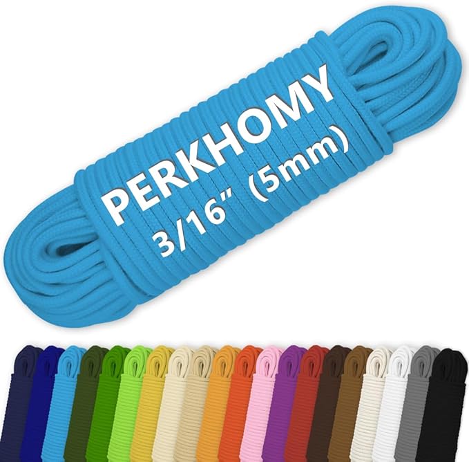 PerkHomy Cotton Rope 3/16" 100 ft Multi Purpose Utility Diamond Braided Cord by PerkHomy
