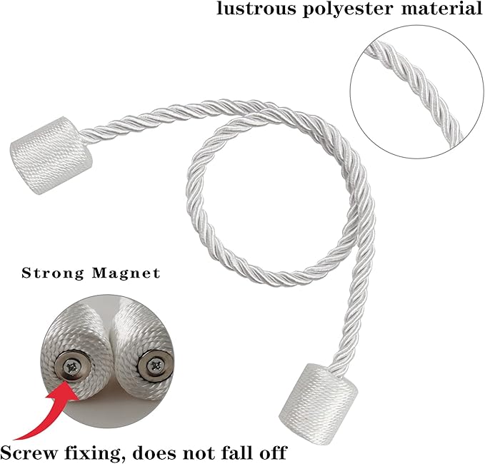 2 Pack White Strong Magnetic Curtain Tiebacks Outdoor Elegant Decorative Tie - Image 2