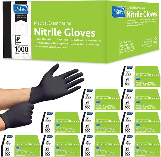 Inspire Black Nitrile Gloves | THE ORIGINAL Quality Black Gloves Disposable by Inspire