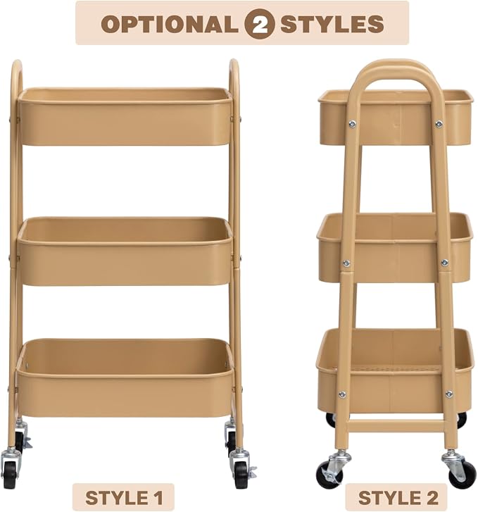 AGTEK Makeup Cart, Movable Rolling Organizer Cart, 3 Tier Metal Utility Cart - Image 6