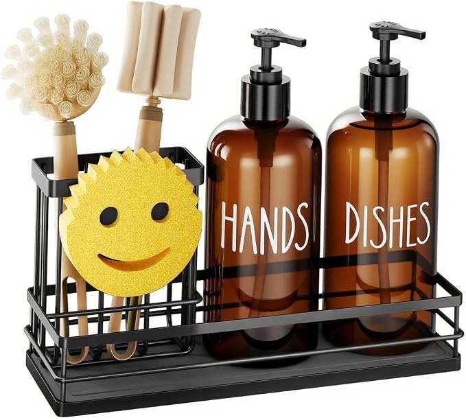 Moforoco Kitchen Dish Soap Dispenser Set, 16OZ Glass Bottle, Hand and Dish Soap by MOFOROCO
