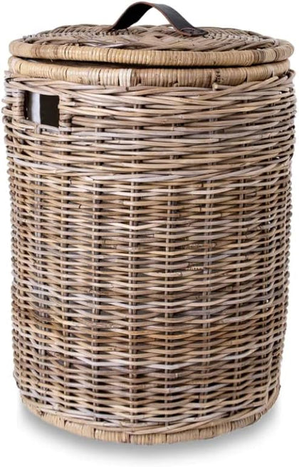 The Basket Lady Round Wicker Laundry Hamper, XL, Serene Grey
