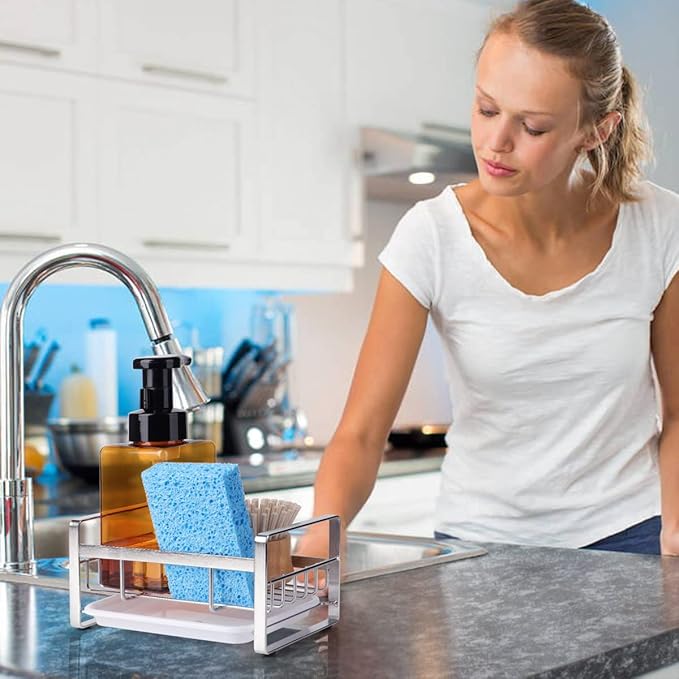 HULISEN Kitchen Sink Sponge Holder, 304 Stainless Steel Kitchen Soap Dispenser - Image 7