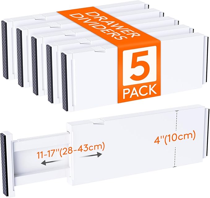 Lifewit 5 Pack Drawer Dividers 4" High, 11-17" Adjustable Dresser Drawer by Lifewit
