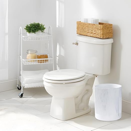 Polytree White Marble Stripe Wastebasket, Round Bathroom Trash Can 2.5 Gallon - Image 4