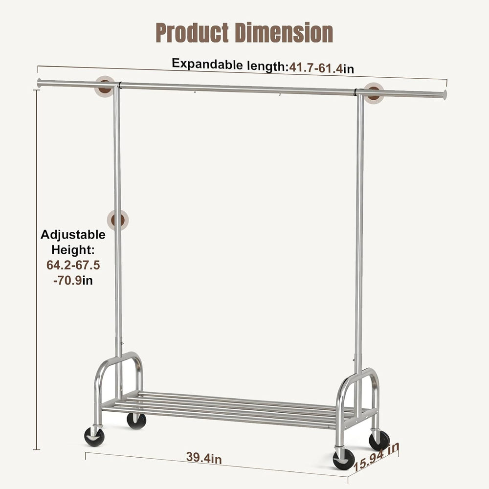 Heavy Duty Rolling Garment Rack with Wheels, 550LBS Clothing Rack