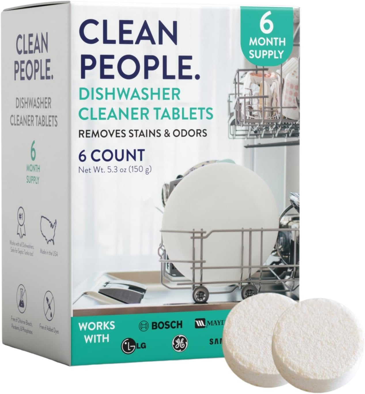 The Clean People Dishwasher Cleaner - Dishwasher Cleaner Tablets for Removing Limescale, Mineral Buildup, Grease & Odors - 6 Count, Citrus Scent