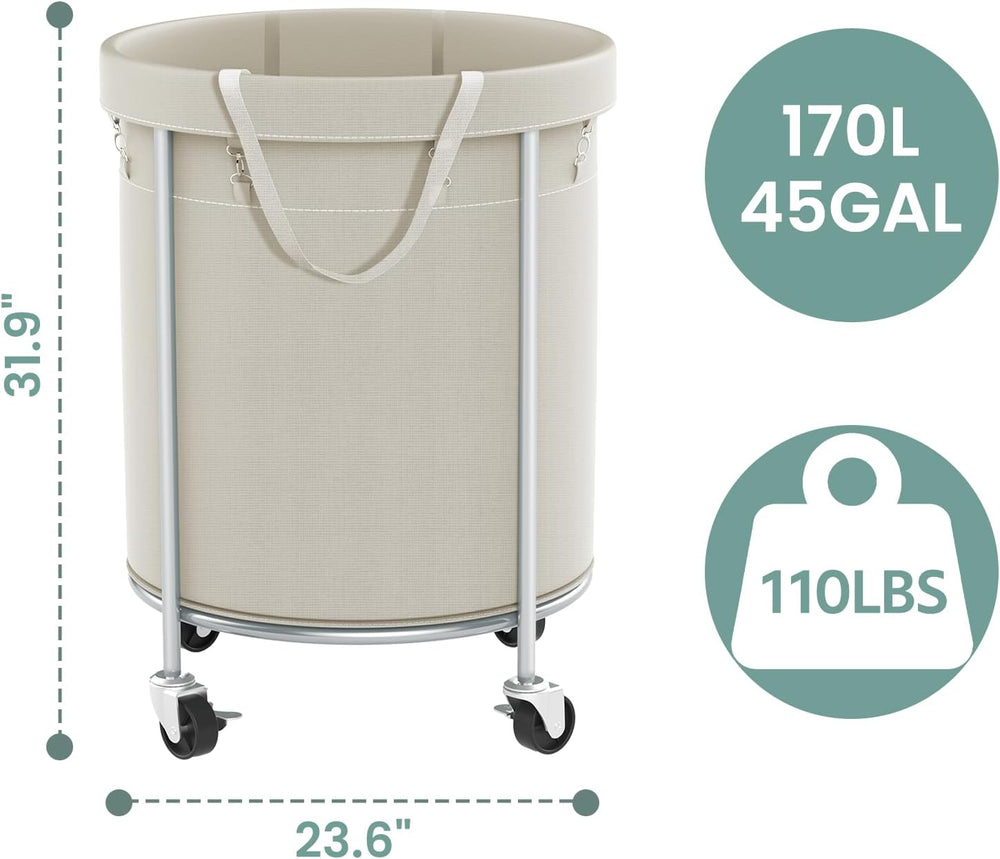 Aduanbang 170L Laundry Basket with Wheels, Rolling Hamper with Removable Bag ...