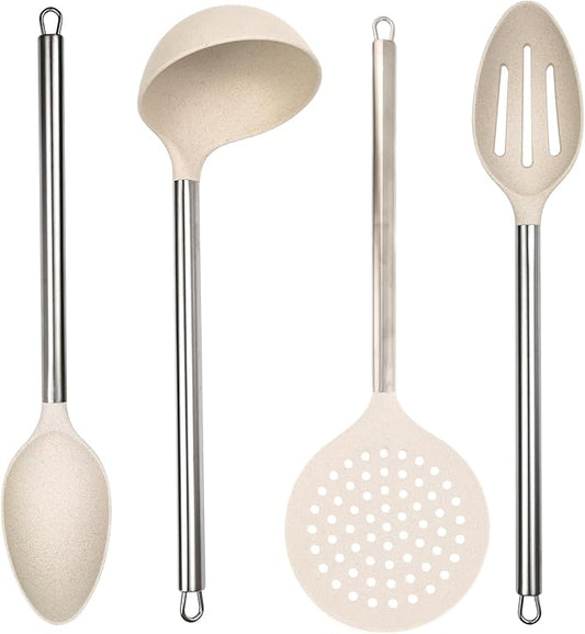 Beille 4pc Cream Wheat Straw Cooking Spoons Kitchen Utensils Set Household by BEILLE