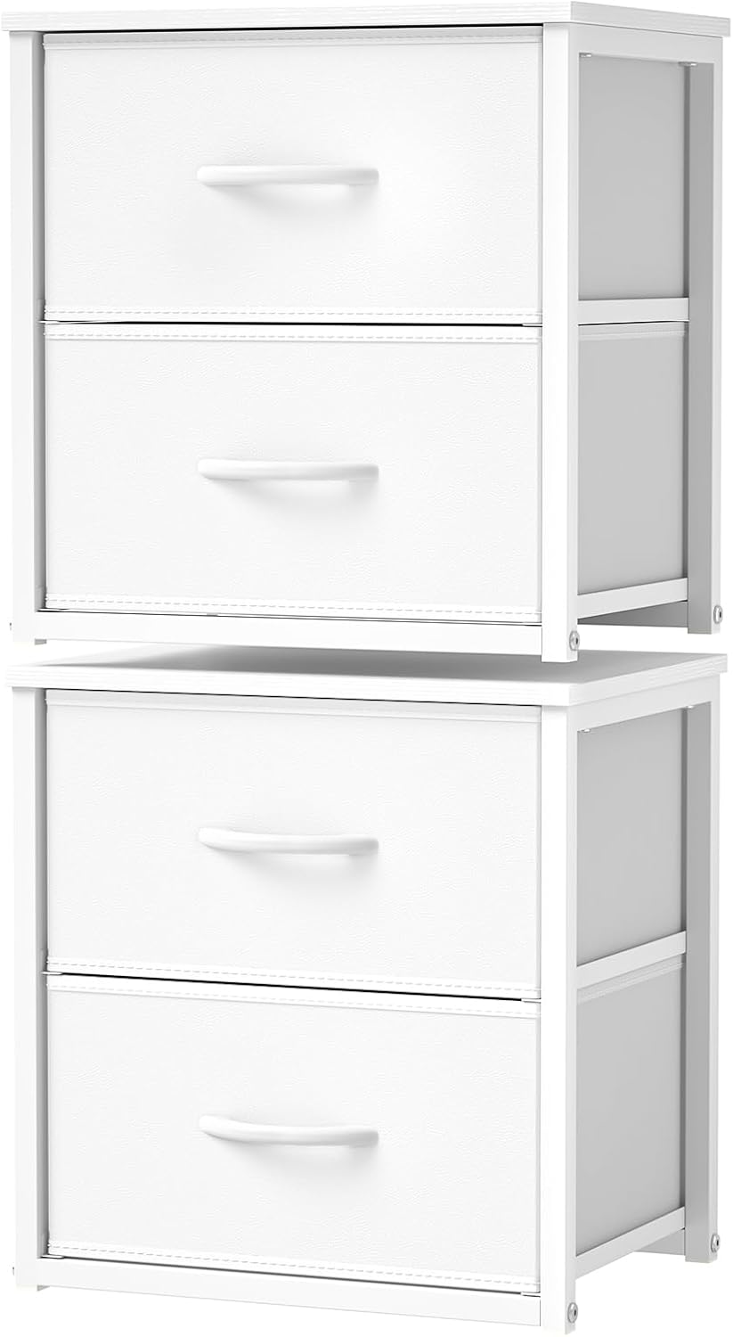 DAOUTIME 2-Pack Stackable Storage Drawers (4 Drawers Total), White Closet Org...
