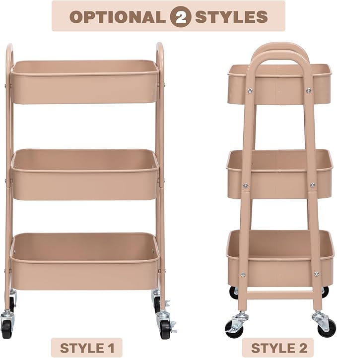 AGTEK Makeup Cart, Movable Rolling Organizer Cart, 3 Tier Metal Utility Cart - Image 6