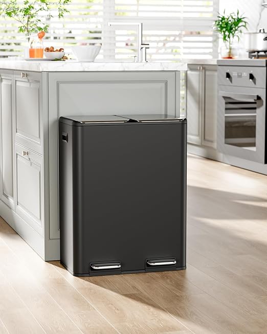 16 Gal Dual Trash Can, Stainless Steel Kitchen Garbage Bin, Recycle Dustbin - Image 7
