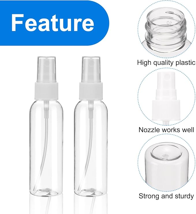 uxcell 10 Pack Spray Bottles, 2 Oz/60ML Clear Empty Mist Plastic Mini Travel - Image 3