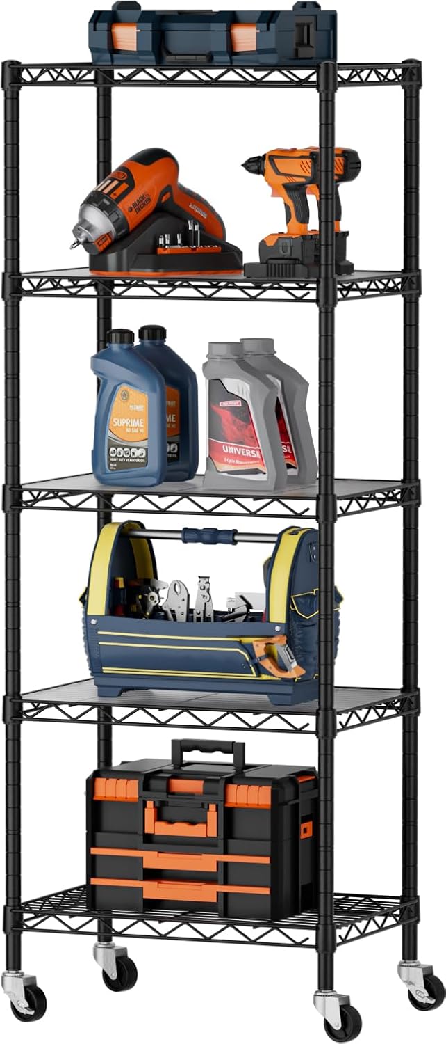 SINGAYE Small Wire 5 Adjustable Shelves Pantry Metal Shelf Floor Organizer