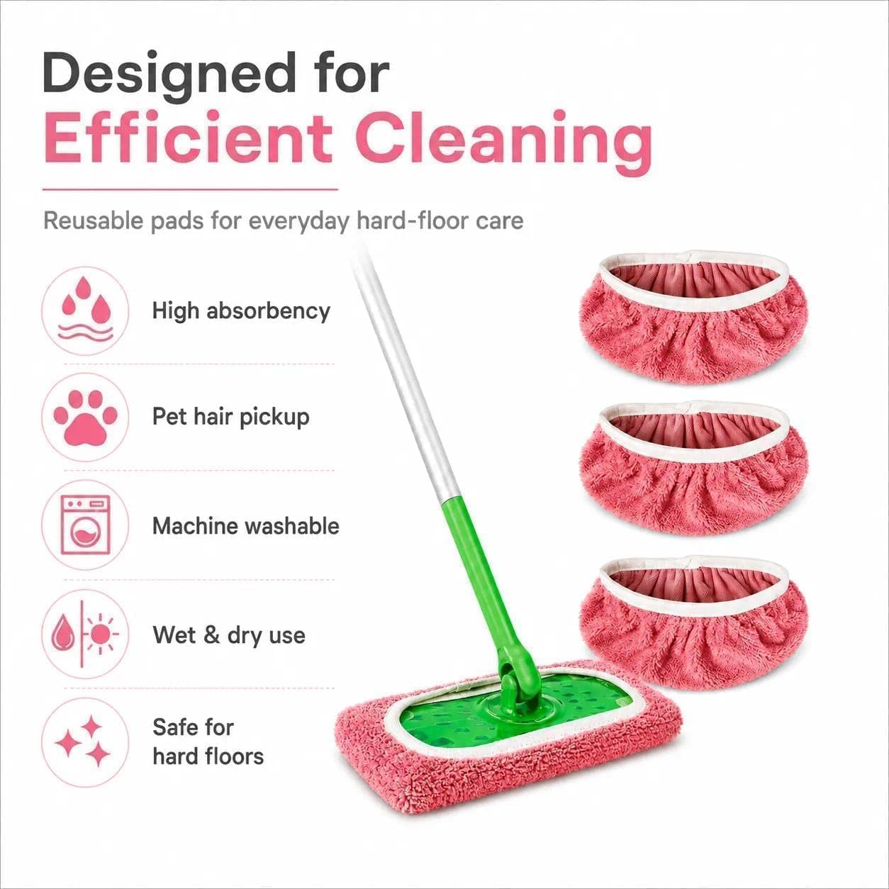 4PC Reusable Microfiber Mop Pads for Swiffer Sweeper, Washable Coral Fleece Floor Cleaning Replacement, Dual-Sided Wet & Dry Mop Cloths for Hardwood, Tile, Laminate & Pet Hair