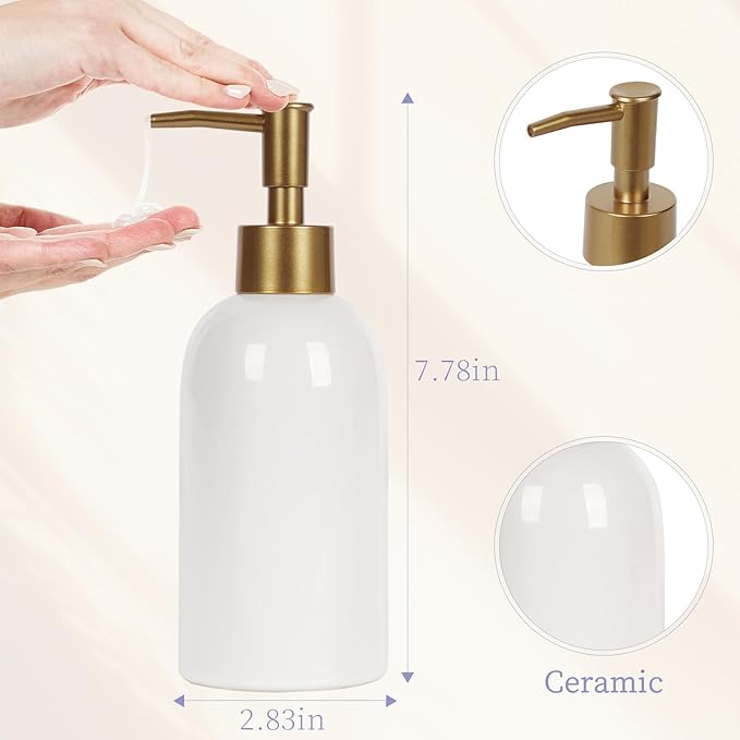 Natheeph 14OZ Ceramic Soap Dispenser Ceramic Soap Pump Dispenser Can Fill Liquid - Image 2