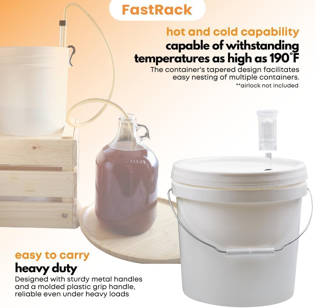 FastRack 2 Gallon Fermentation Bucket with Lid, Grommet & twin bubble airlock (3 Pack)|HDPE Brew Bucket with Handle & Grommeted Lid |BPA-Free Fermenter Ideal for Beer, Wine, Mead, Cider & Food Storage