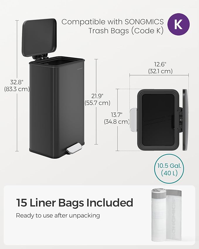 SONGMICS Kitchen Trash Can, 10.5 Gallon Garbage Can, Large Step Trash Bin - Image 7