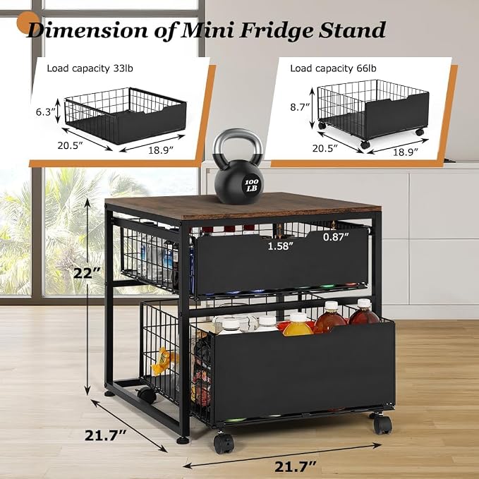 Mini Fridge Stand with Storage Drawer, 21.7”x21.7” Heavy Duty Mini Fridge Table - Image 7