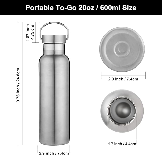 Neihepal 20 oz Insulated Water Bottles Bulk 2 Pack, Stainless Steel Double Wall - Image 5
