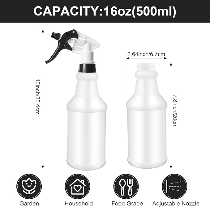 Eccliy 12 Pcs 16 Oz Plastic Spray Bottle, Adjustable Empty Reusable Sprayer - Image 2