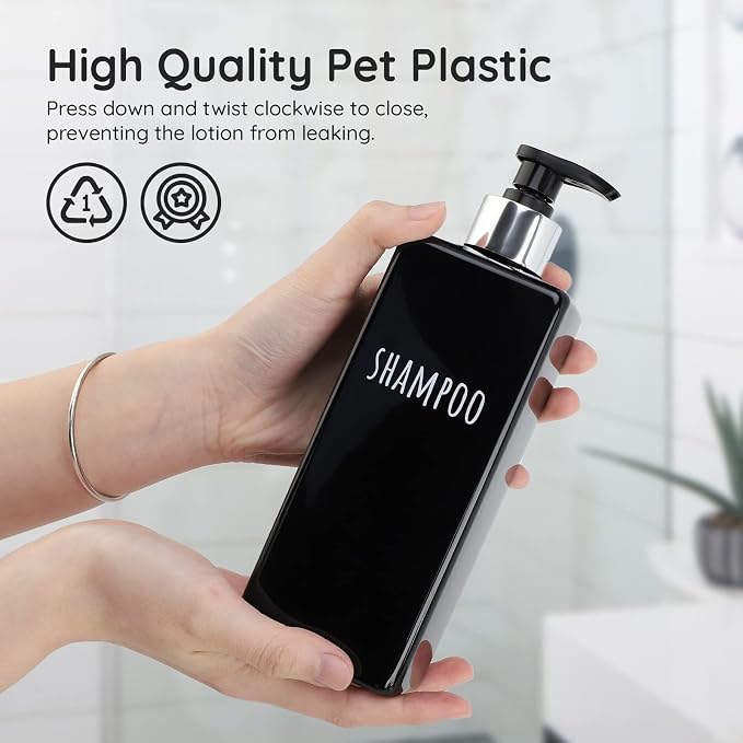 Segbeauty Shower Soap Dispenser Black, 500ml Reusable Plastic Square Shampoo - Image 2