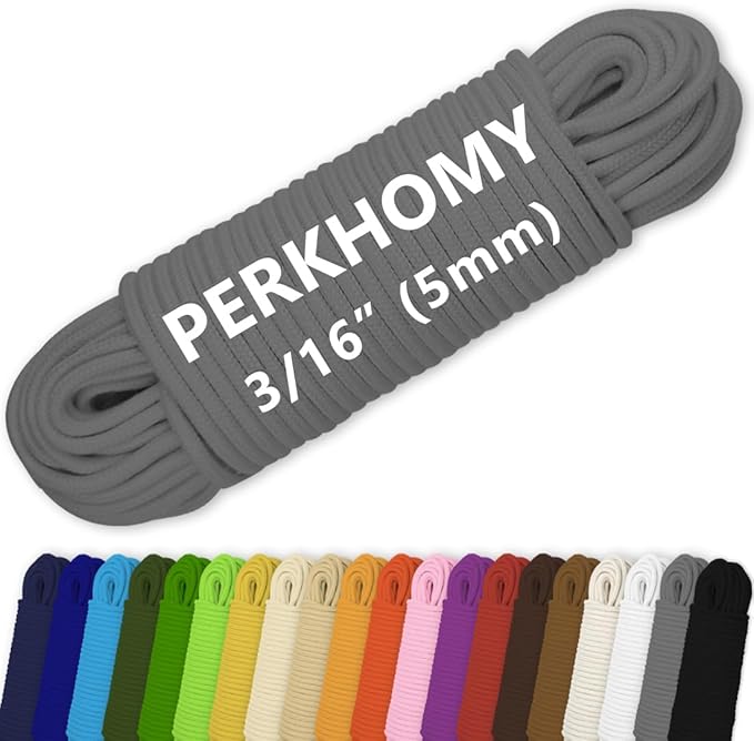 PerkHomy Cotton Rope 3/16" 100 ft Multi Purpose Utility Diamond Braided Cord by PerkHomy