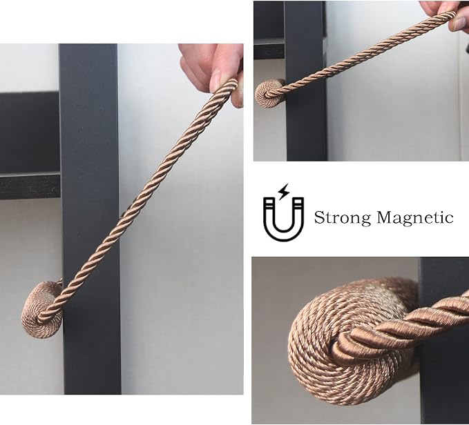 Magnetic Curtain Tiebacks 4 Pack Khaki Curtain Rope Tieback Curtain Holders - Image 5