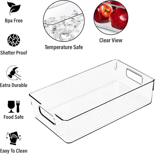 Clear Plastic Storage Bins, Large Fridge Organizer Plastic Bins, Pantry - Image 2