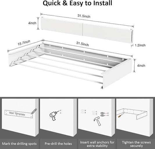 Laundry Drying Rack, Collapsible Wall Mounted Clothes Drying Rack - Image 2