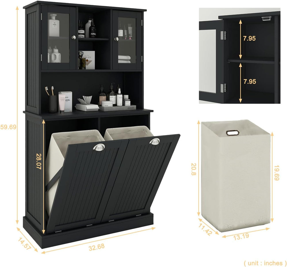 Tall Tilt Out Laundry Hamper Cabinet with 2 Removable Baskets, Laundry Room C...