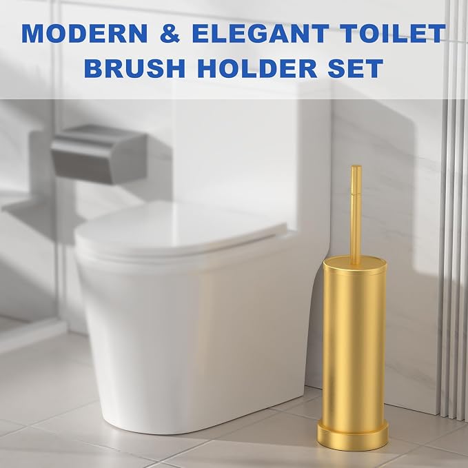 Toilet Brush and Holder Set: 304 Stainless Steel Brushed Gold Toilet Bowl Brush - Image 7