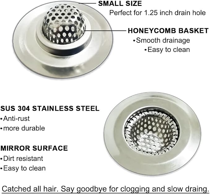 1.25" Small Drain Strainer, Sink Drain Hair Catcher, Bathroom Sink Strainer - Image 3