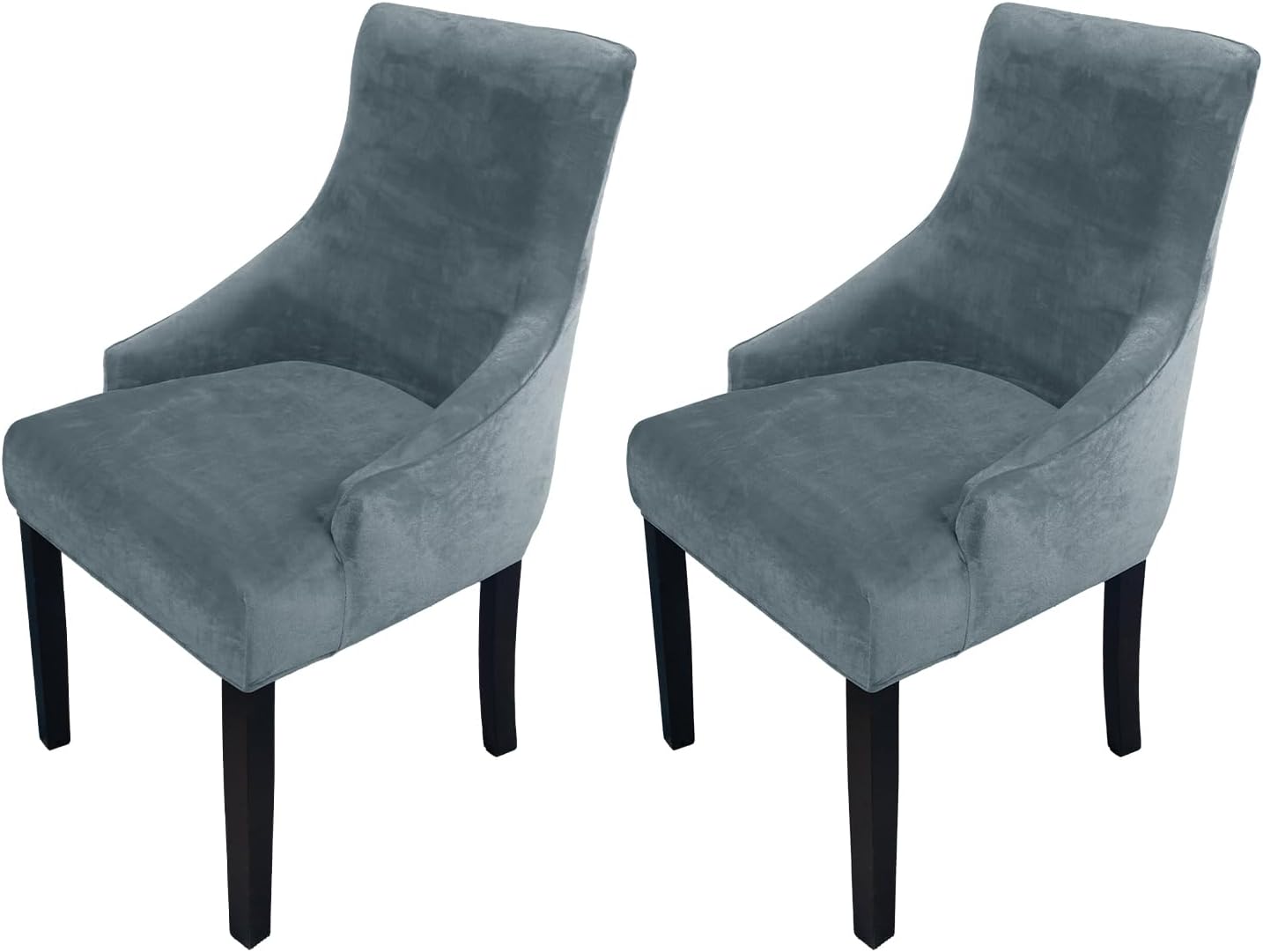 Stretch Velvet Wingback Dining Chair Covers Elegant Soft Wingback Dining Chair Slipcover Washable Wing Back Chairs Slipcovers Wing Chairs Protect Covers for Living Room (Light Grey, 2PCS)