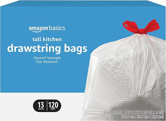 Amazon Basics Flextra Tall Kitchen Drawstring Trash Bags, 13 Gallon by AmazonBasics