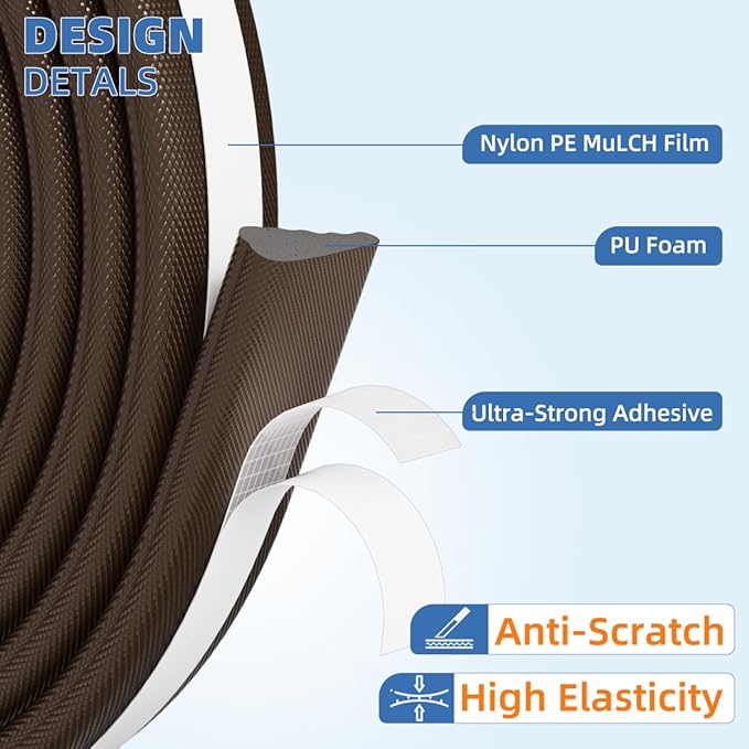 Wedge-Shape Window Weather Stripping Door Frame Seal Strip 3Pcs×196" Brown - Image 3
