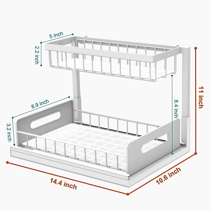 bukfen Under Sink Organizer, Pull Out Home Organizers 2-Tier Slide Out Sliding - Image 5