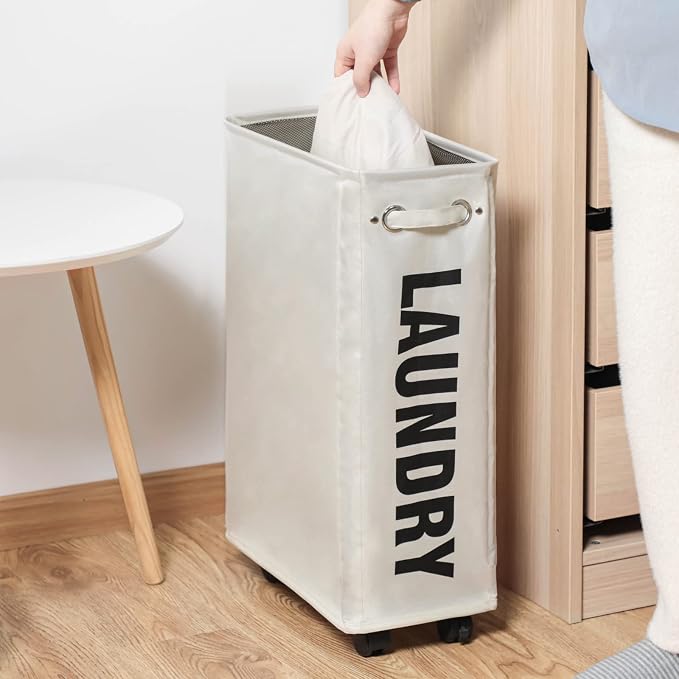DOKEHOM 25-Inches Slim Laundry Basket on Wheels, Collapsible Rolling Laundry - Image 8