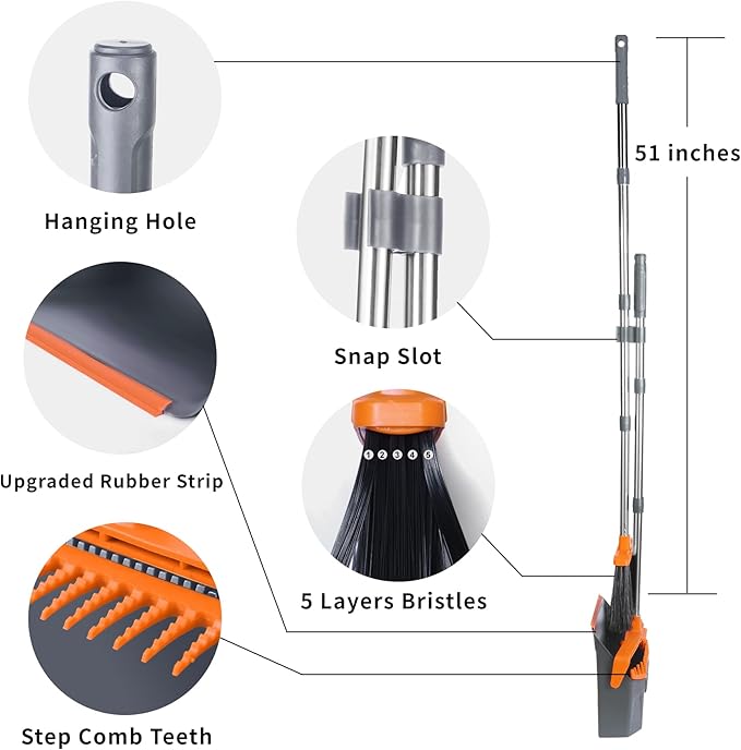 Broom and Dustpan Set with 51'' Long Handle, Upright Broom and Dustpan Combo - Image 9