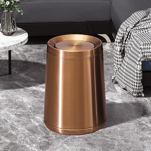 10 L/2.6Gallen, Swing Lid Gold Brass Trash Can, Brushed Nickel Garbage Can - Image 7