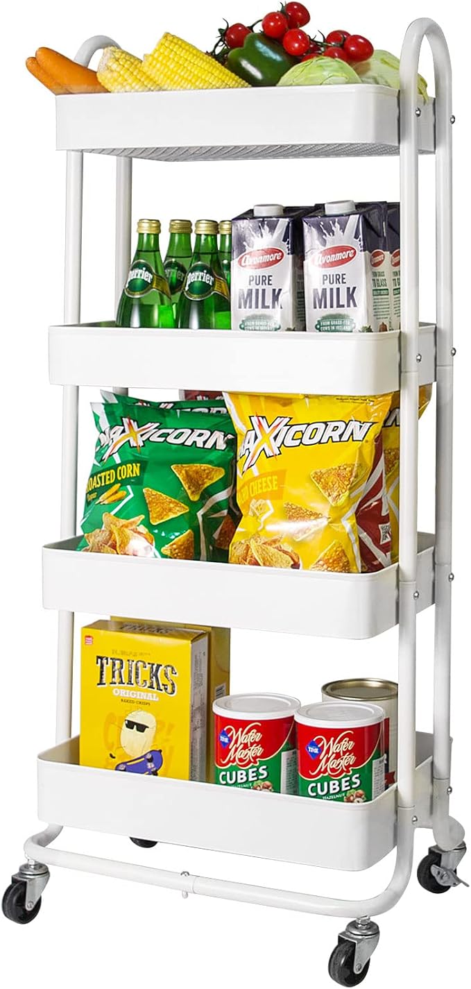 elabo 4-Tier Metal Mesh Utility Rolling Cart, Storage Organizer Trolley by elabo